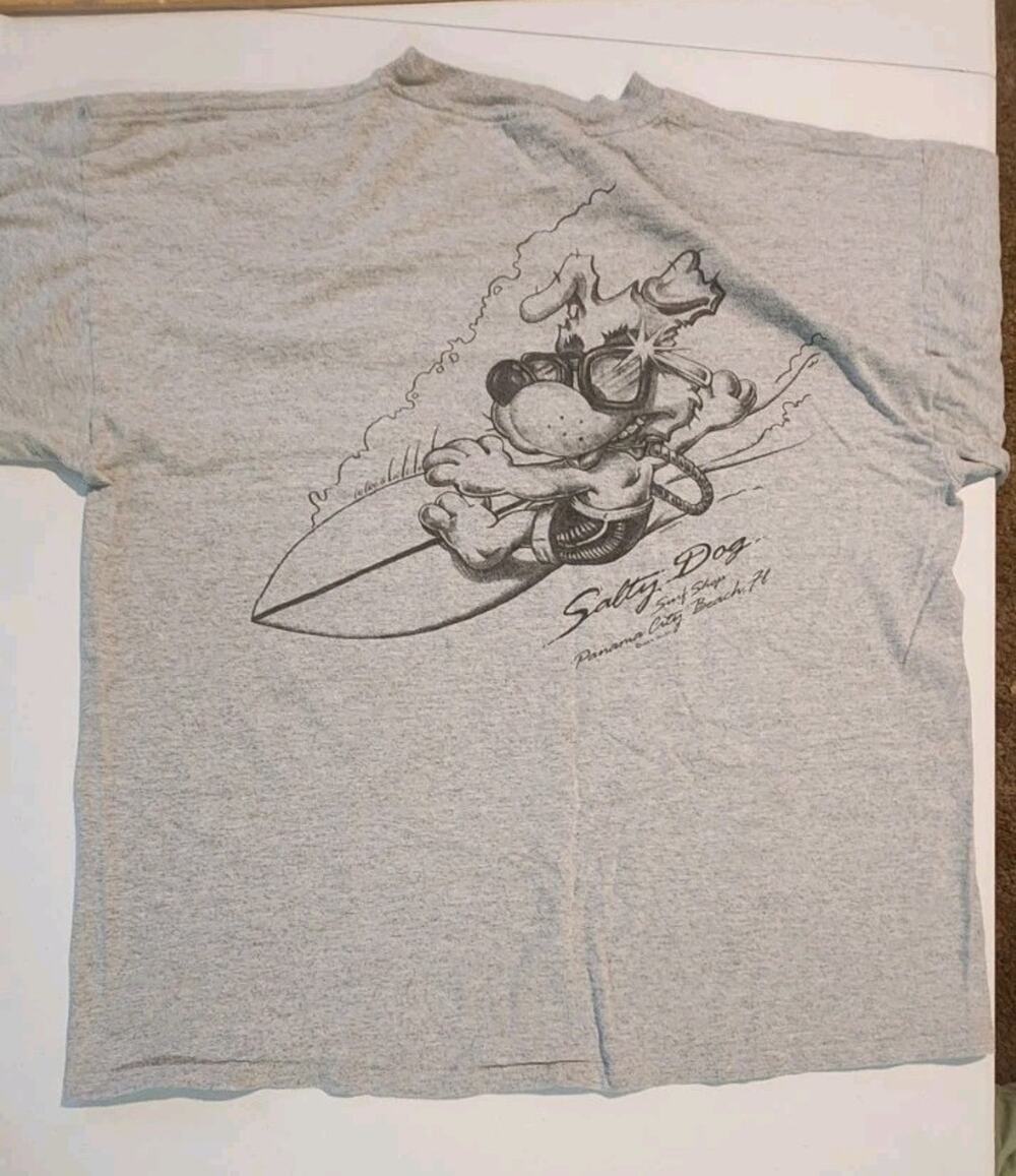 Vintage Salty Dog Surf Shop T-Shirt Short Sleeve Daytona Beach FL Gray sz 2XL